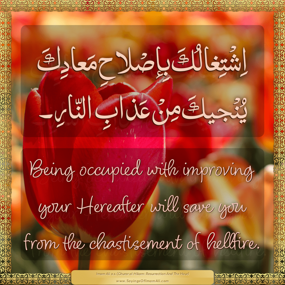Being occupied with improving your Hereafter will save you from the...